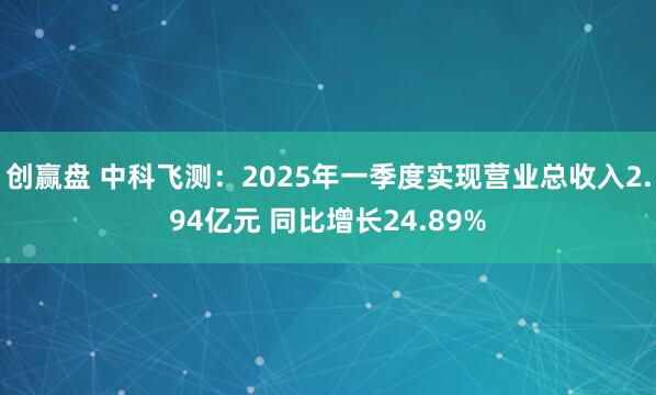 创赢盘 中科飞测：2025年一季度实现营业总收入2.94亿元 同比增长24.89%